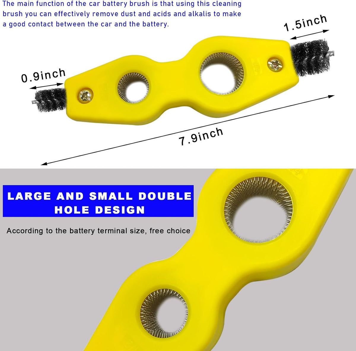 Ohleats Battery Terminal Cleaning Brush, 4 in 1 Anti-Corrosion Car Battery Cleaner, Vehicle Battery Terminals Machine Parts Cleaning Tool for Auto Marine, Universal Car Accessories (Yellow)
