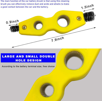 Ohleats Battery Terminal Cleaning Brush, 4 in 1 Anti-Corrosion Car Battery Cleaner, Vehicle Battery Terminals Machine Parts Cleaning Tool for Auto Marine, Universal Car Accessories (Yellow)