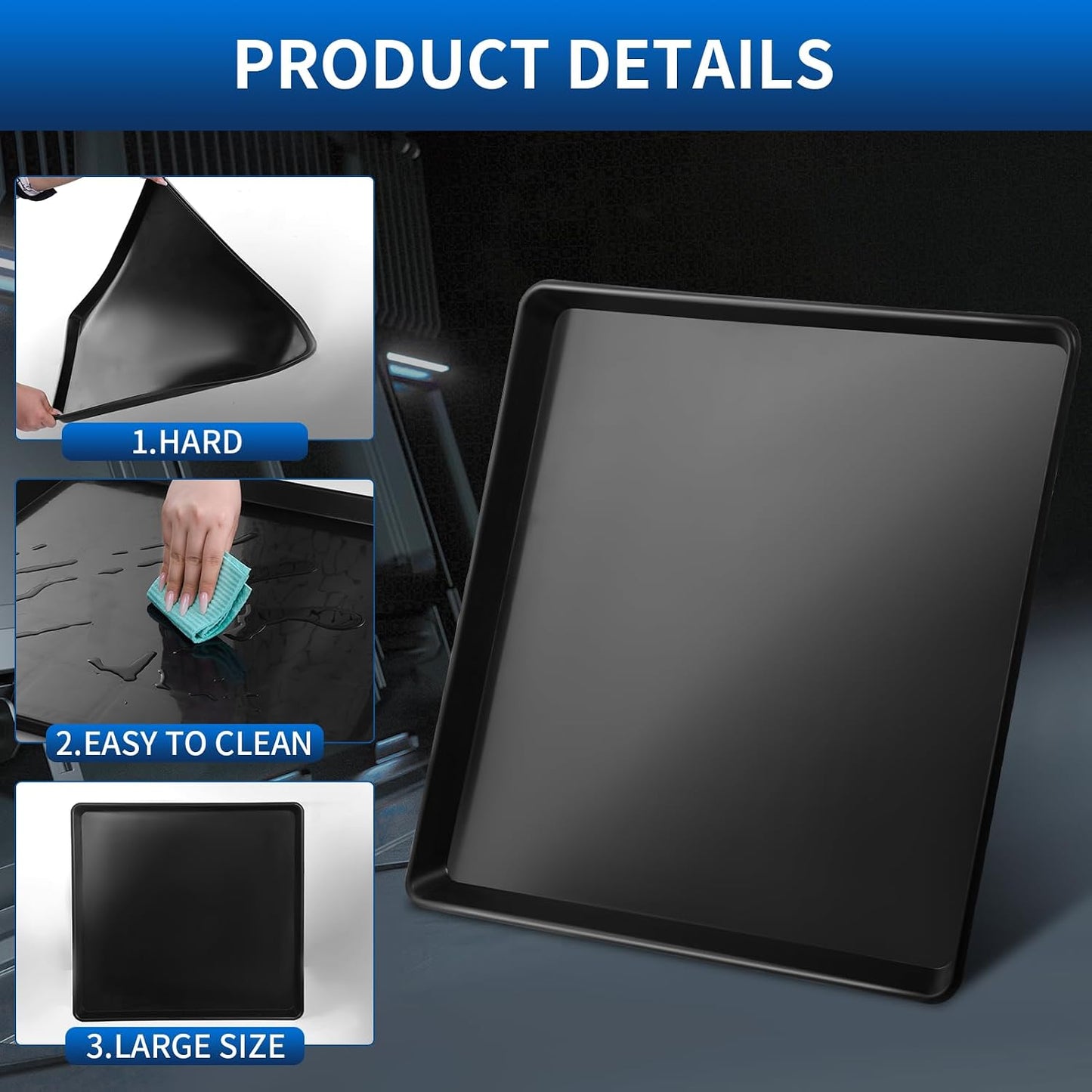 22.8'' x 21.6'' Oil Drain Pan,Drip Tray Oil Drip Pan for Under Car Plastic Oil Tray- Leak Proof Mini Fridge Drip Pan,Oil Drain Pans for Changing Oil,Oil Drip Pan for Under Car,Black(2 Pcs)
