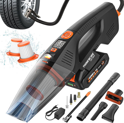 THINKWORK Car Cleaning Kit, Car Detailing Kit Interior Cleaner with High Power Handheld Vacuum, 10Pcs Detailing Brush and Storage Bag, Gray Auto Interior Cleaning Kit for Men