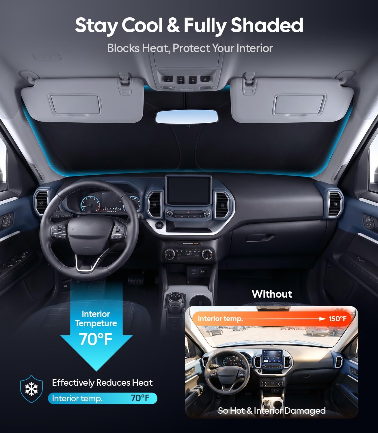 Wigoo Tesla New Model Y Accessories Windshield Sunshade [OEM Design, 100% Sun Blockage] Foldable Heat Insulation Sunshade with Storage Bag, for Model Y 2020~2026 (Juniper), Silver Coating - Colors A