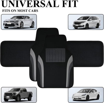 CAR PASS Leather Waterproof Sporty Car Floor Mats Carpet,Universal Automotive Floor Mat Fit for Sedans, Cars, Mid Trucks, Vans, SUV, Set of 4 (Black and Gray)