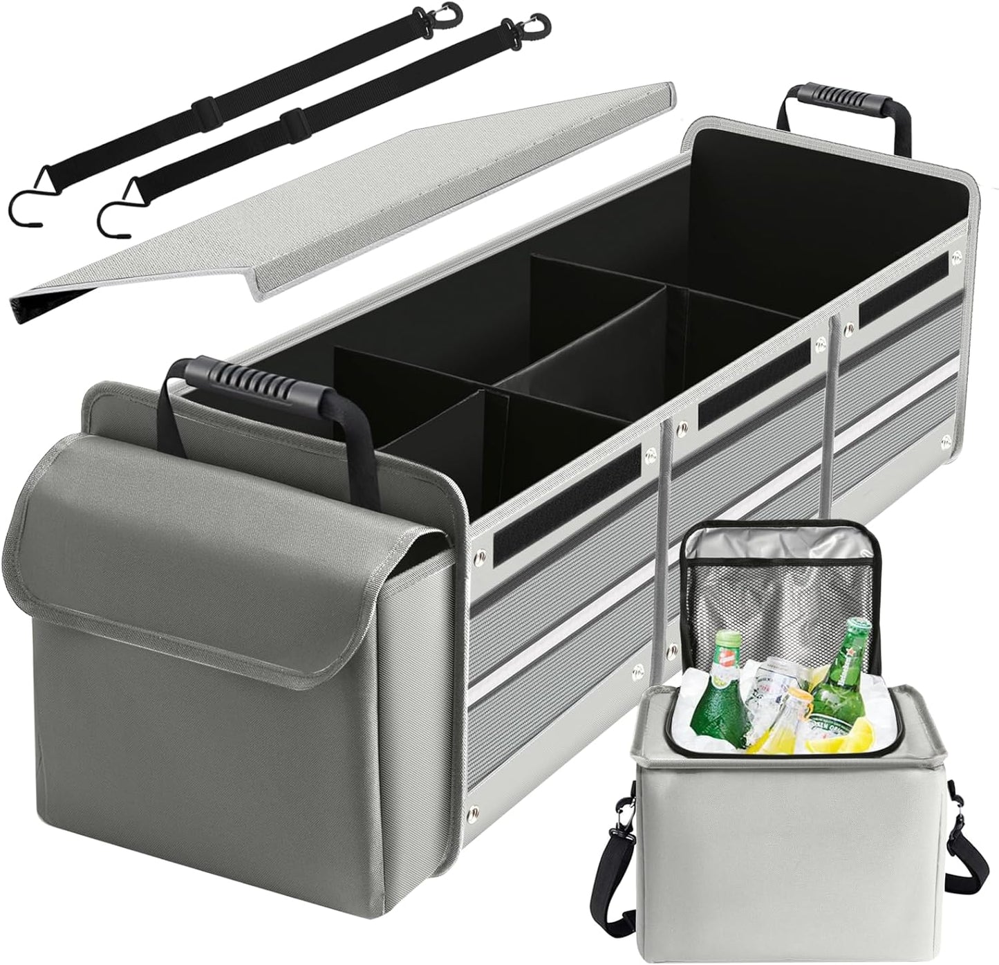 Car Trunk Organizer,Heavy Duty Collapsible 95 L Capacity Car Trunk Storage Organizer,Multi-Compartment Pockets, Adjustable Straps - Ideal for Travel, Camping, Shopping,Perfect for SUV, Truck, Sedan