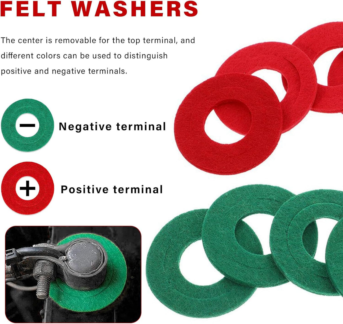 Battery Terminal Cleaner Kit, 2 Metal Battery Cleaning Brushes with 12 Anti-Corrosion Felt Washers, Terminal Post Cleaning Brush Kit Universal for RVs Marines Boats