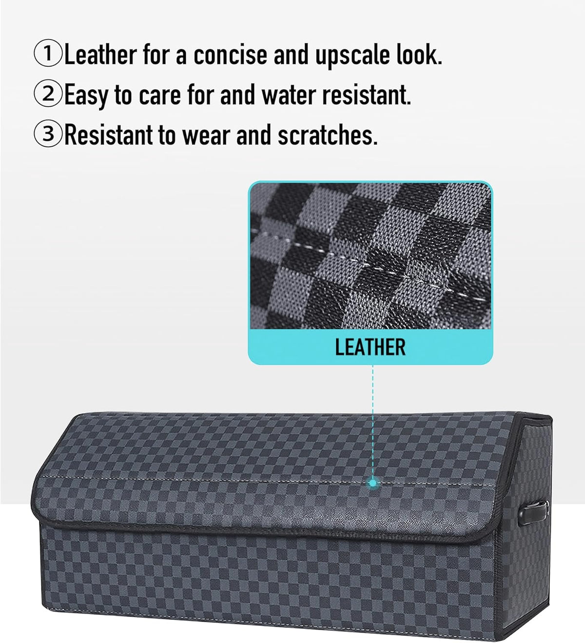 Fyzeoty Car Organizers for Trunk for Suv Sedan, Leather Storage Box,Magnetic Lid,Collapsible and Adjustable,16.5 inches