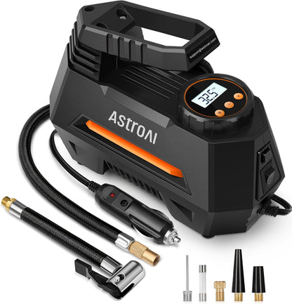AstroAI AIRUN H Tire Inflator Portable Air Compressor,Fast Inflation Electric Air Pump for Car Tires-Car Accessories,9.8Ft Cord-12VDC-Powered Auto Shut-Off with Digital Pressure Gauge,LED Light,Yellow