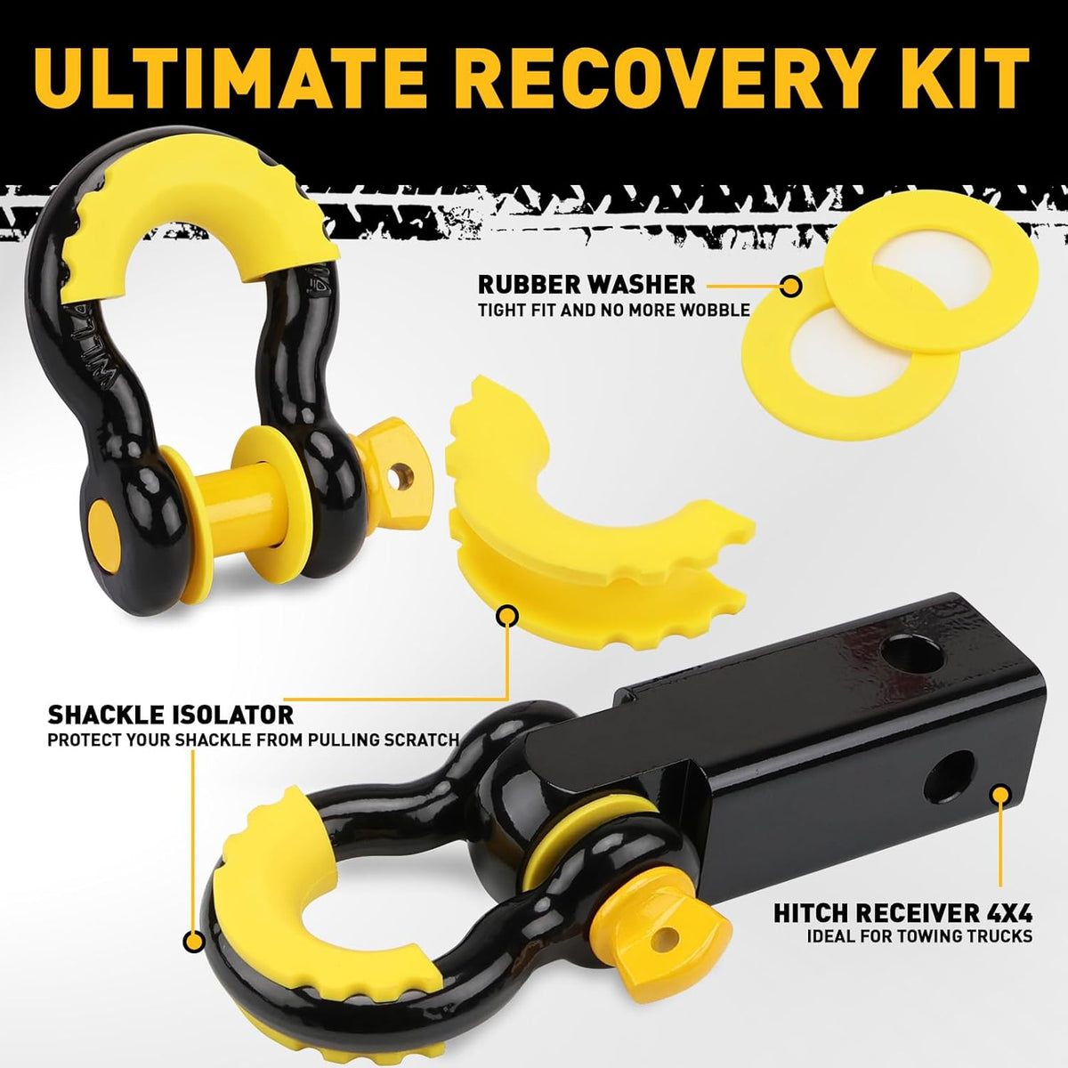 3" x 30Ft Recovery Tow Strap Heavy Duty with Hooks - 36000 LBS Break Strength, 3/4 D Ring Shackles (2pcs), Emergency Recovery Strap Tow Rope for Truck, SUV, ATV Offroad Vehicle