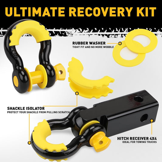 3" x 30Ft Recovery Tow Strap Heavy Duty with Hooks - 36000 LBS Break Strength, 3/4 D Ring Shackles (2pcs), Emergency Recovery Strap Tow Rope for Truck, SUV, ATV Offroad Vehicle