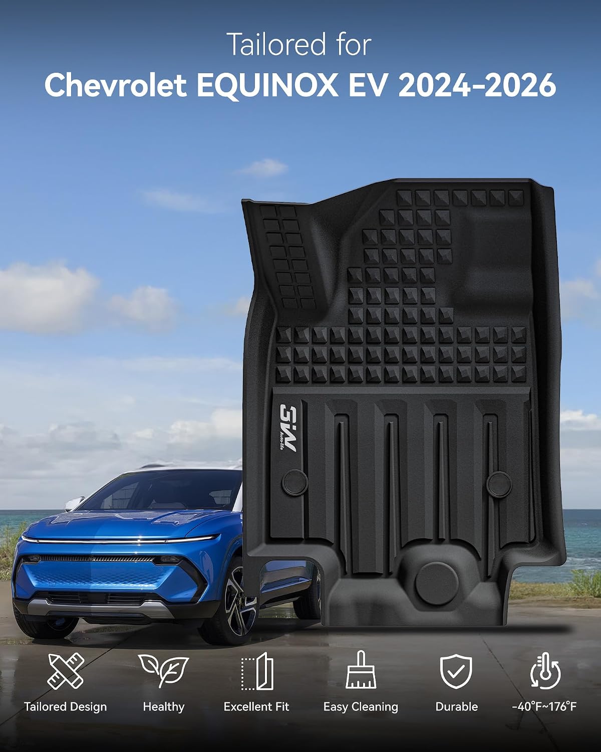 3W Floor Mats & Cargo Liner Fit for 2021 2022 2023 2024 2025 2026 Chevy Tahoe/GMC Yukon/Cadillac Escalade 7 Seat, TPE All Weather Custom Fit Car Accessories Heavy Duty Rubber Full Set Trunk Mats - Colors A