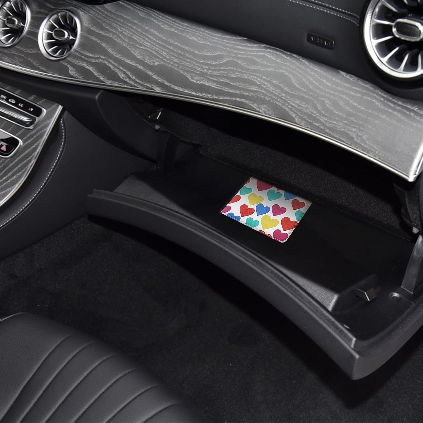 LumiMokki Car Registration and Insurance Holder, Leather Registration and Insurance Card Holder, Vehicle Glove Box Organizer - For Documents, Cards, License (Black)