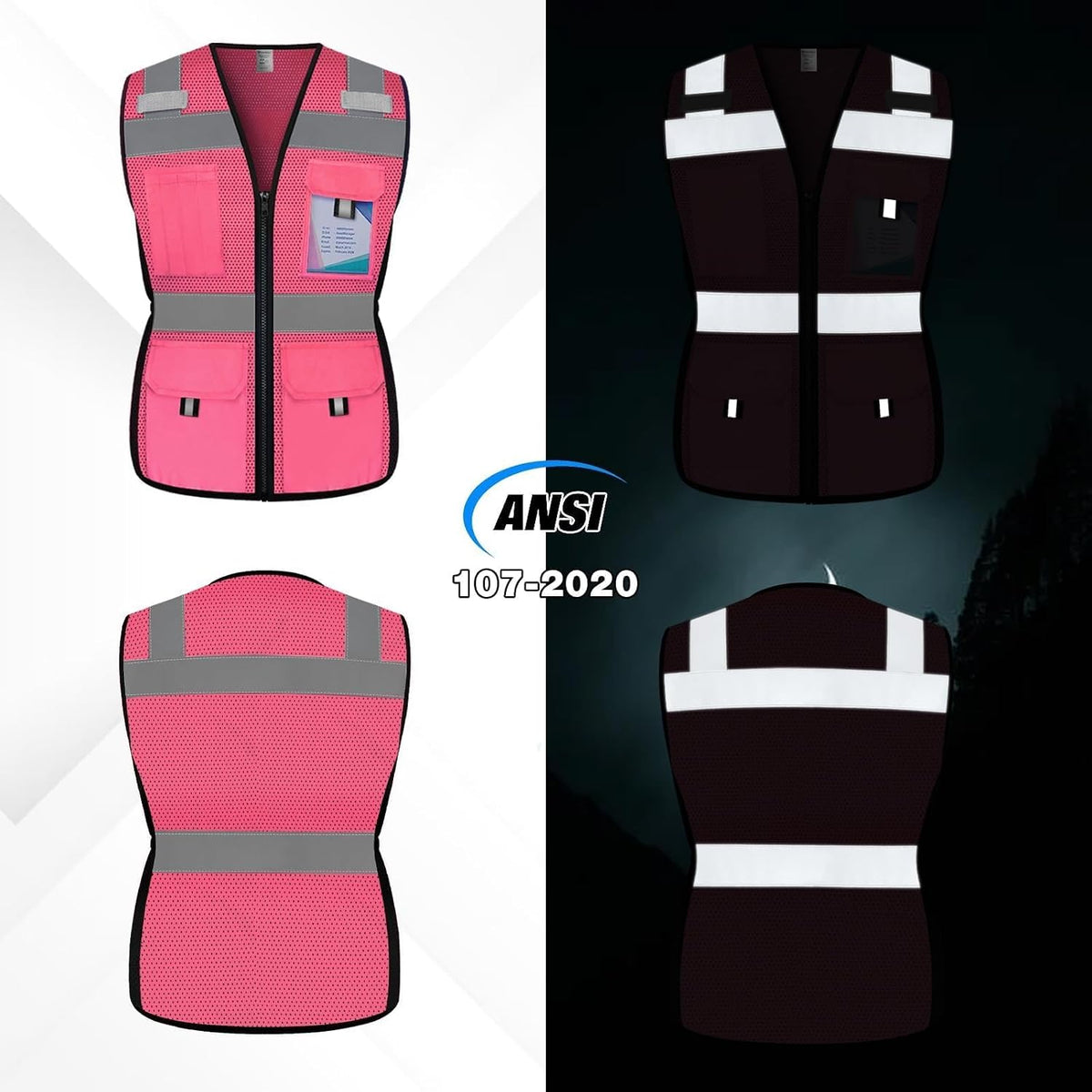 Reflective Vest for Women, Mesh Womens Safety Vest with 11 Pockets and Zipper, Hi Vis Neon Construction Work Vest for Lady Surveyors/Workers, Snugly-Fitted, ANSI Compliant (U-Yellow, S)