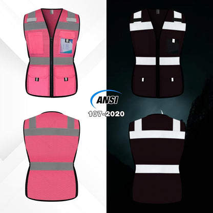 Reflective Vest for Women, Mesh Womens Safety Vest with 11 Pockets and Zipper, Hi Vis Neon Construction Work Vest for Lady Surveyors/Workers, Snugly-Fitted, ANSI Compliant (U-Yellow, S)