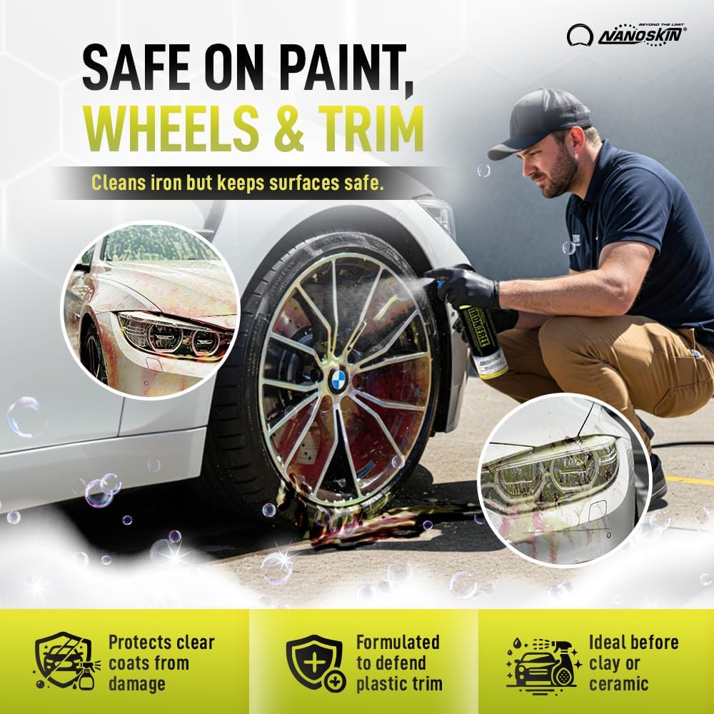 Nanoskin IRON FREE Paint, Wheel and Glass Decontamination Fall Out Remover 1 Gallon - Removes Iron Particles in Car Paint, Motorcycle, RV & Boat | Use before Clay, Wax or Car Wash for Car Detailing
