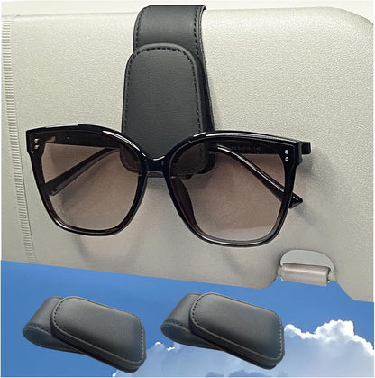 CHOSMOYI Magnetic Leather Sunglass Holder for Car, Sunglasses Clip for Car Visor, Auto Interior Accessories Universal for Different Size Eyeglasses (Black)