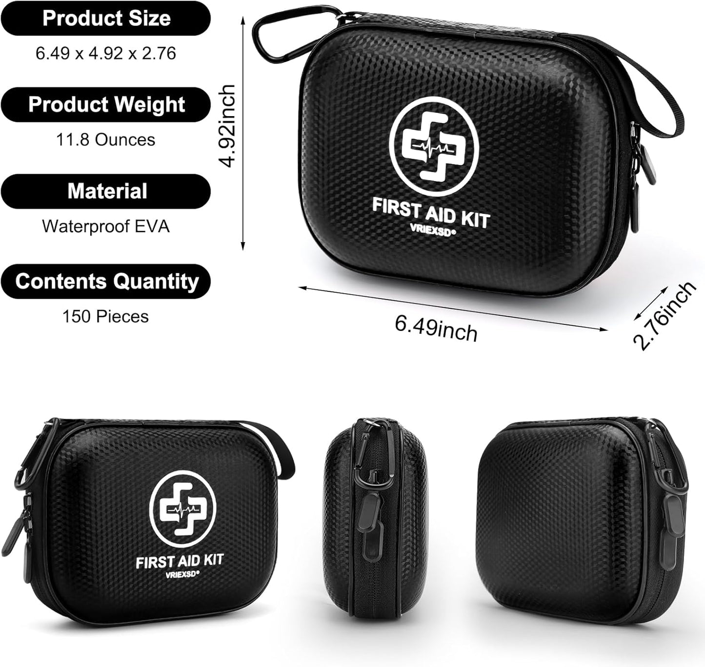 Mini First Aid Kit - 150 Piece Small Waterproof Hard Shell Medical Kit for Home, Car, Travel, Camping, Truck, Hiking, Sports, Office, Vehicle & Outdoor Emergencies- Small First Aid Medical Kit (Red)