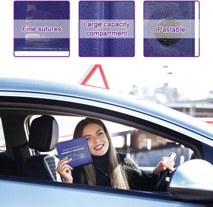 4 PCS Car Registration and Insurance Holder, Vehicle Glove Box Organizers with Closure for License Document, Auto Essential Paperwork Wallet Case Holder, Car Accessories (Black, Car Logo)
