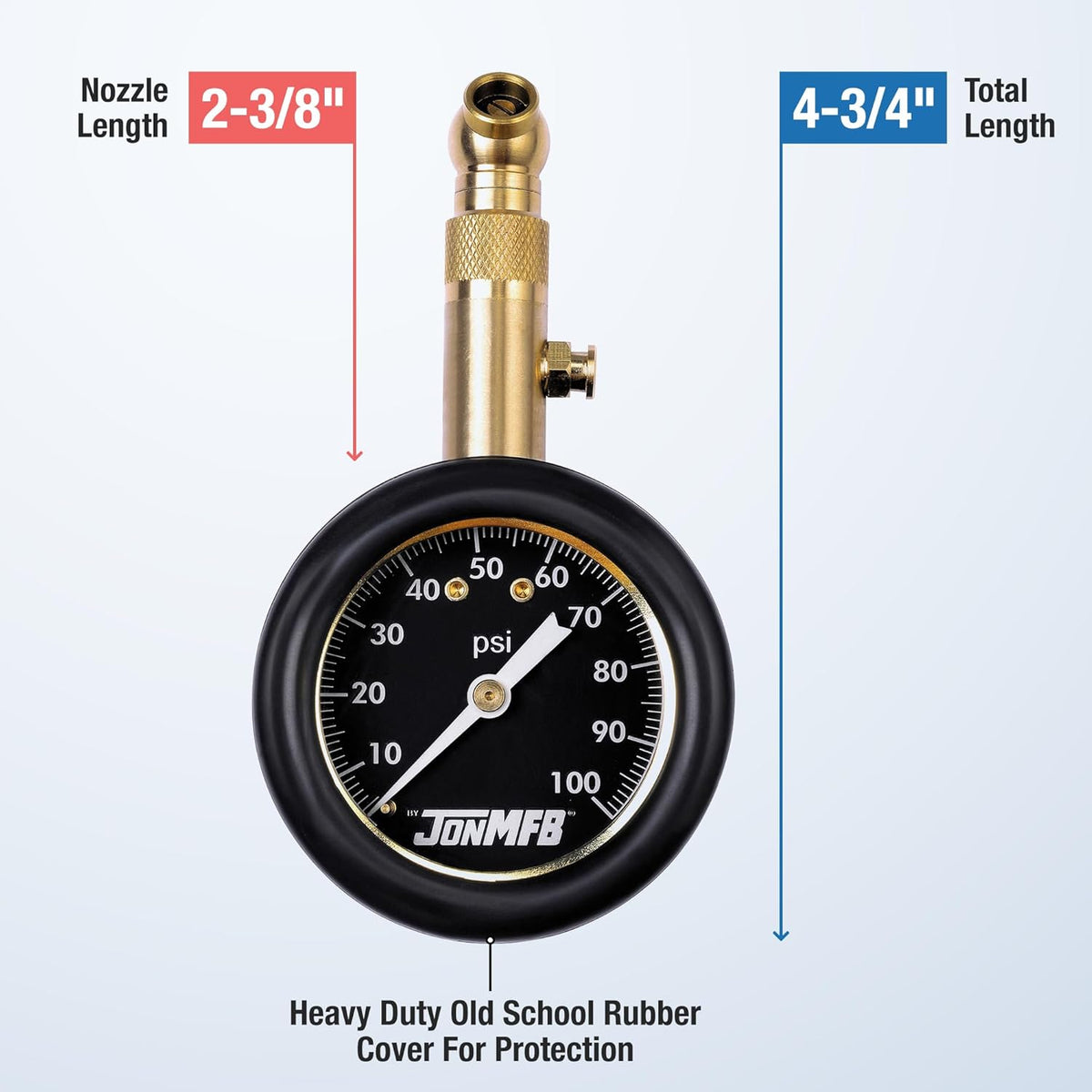 Tire Pressure Gauge for Cars and Trucks. 0-100 PSI Calibrated to ANSI B.40.1 Accuracy. Large 2 Inch Easy to Read Gauge and 360 Degree Rotation for Easy Connection., 200-100R