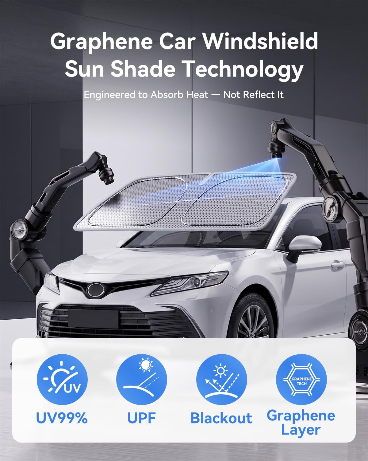 helloleiboo Graphene Car Windshield Sun Shade Car Sun Shade for Windshield with Heat Absorption Coating Foldable Design with UV Protection to Keep Your Car Interior Cooler Silver (X-Large-61 × 34 in)