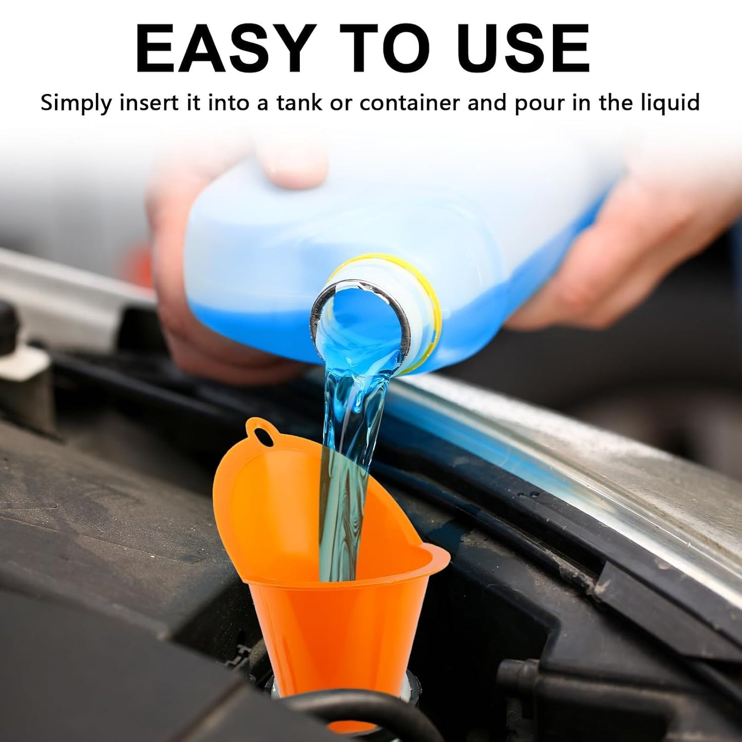 3-Pack Long-Neck Oil Funnels, 11" Multi-Purpose Funnels for Automotive & Motorcycle Use – Reusable Funnel for Oil, Gas & Transmission Fluid (Orange&Blue&Black)