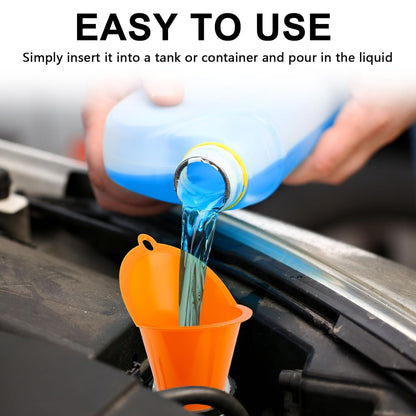 3-Pack Long-Neck Oil Funnels, 11" Multi-Purpose Funnels for Automotive & Motorcycle Use – Reusable Funnel for Oil, Gas & Transmission Fluid (Orange&Blue&Black)