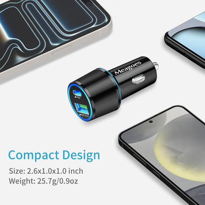 67.5W Car Charger USB C Super Fast Charging, 45W USBC & QC3.0 Port Plug for iPhone 17 Pro Max/Air/16/15/iPad, Samsung S26/S25 Android Cell Phone, Dual 12V Cigarette Lighter Adapter+ 3.3ft Type C Cable