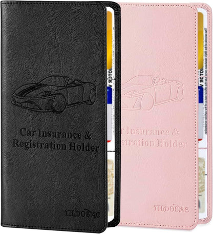 TILDOSAC 2Pack Leather Car Registration and Insurance Card Holder, Car Document Holder for Cards License with Magnetic Shut (Black)