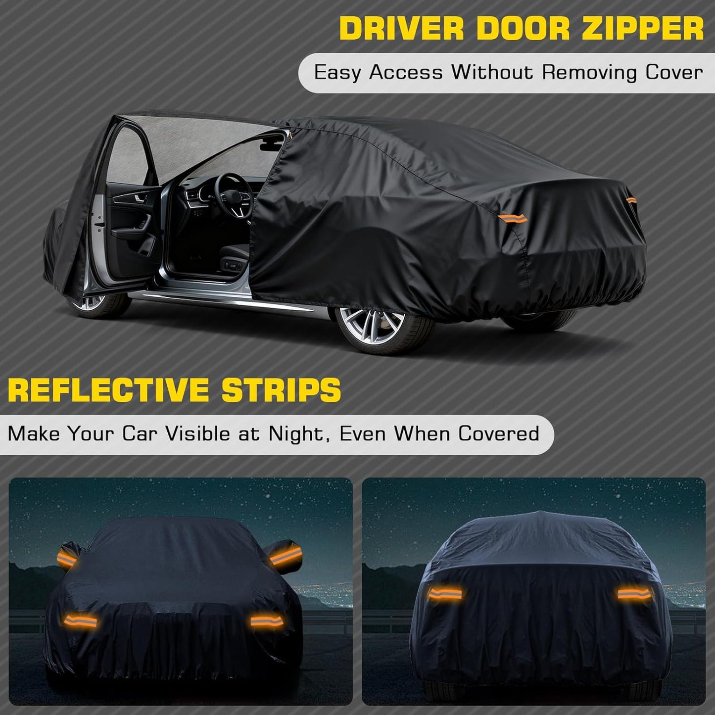 Car Cover for Kia K5 2020-2026, 6 Layers Waterproof Car Covers with Zipper Door & Windproof Bands All Weather Cover for Snow Rain Dust Hail Leaves Bird droppings Protection