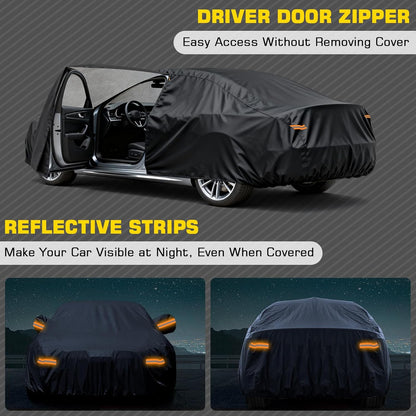 Car Cover for Kia K5 2020-2026, 6 Layers Waterproof Car Covers with Zipper Door & Windproof Bands All Weather Cover for Snow Rain Dust Hail Leaves Bird droppings Protection