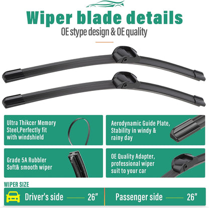 26" 16" 11" Windshield Wiper Blades Replacement for Chevrolet Chevy Trax 2024 2025 2026 Premium All Weather Front Rear Wipers Set - OEM Quality (Pack of 3) - Colors E