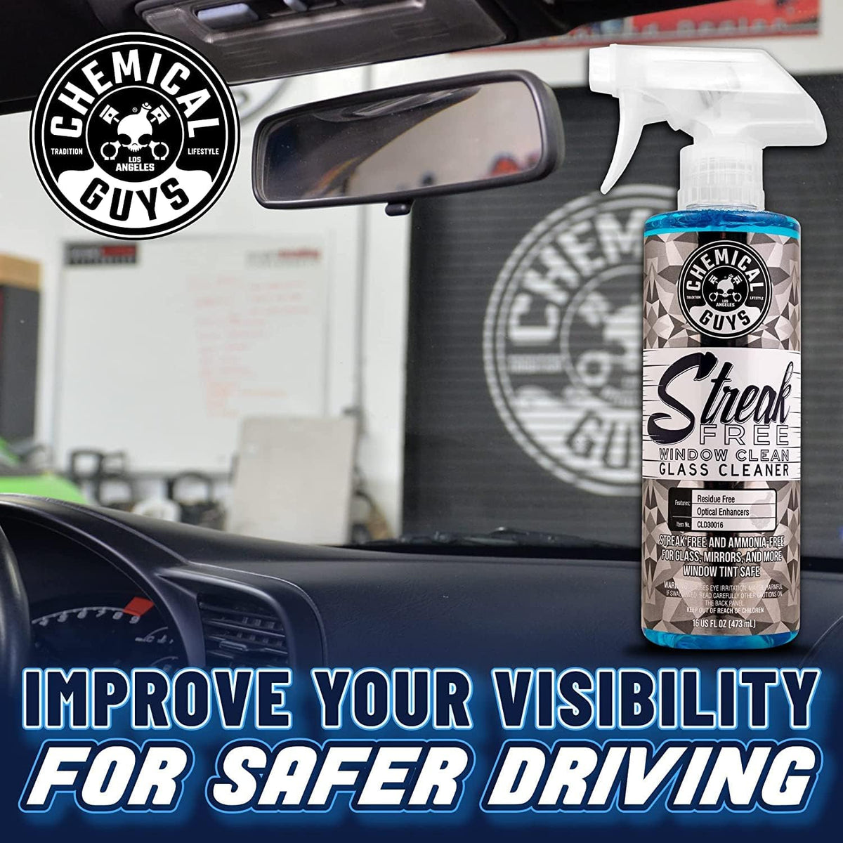Chemical Guys Streak Free Window Cleaner – Ammonia-Free Glass Cleaner for Crystal Clear Clarity, Safe on Tint, Mirrors, Touchscreens, Windshields, and Chrome, 32 fl oz