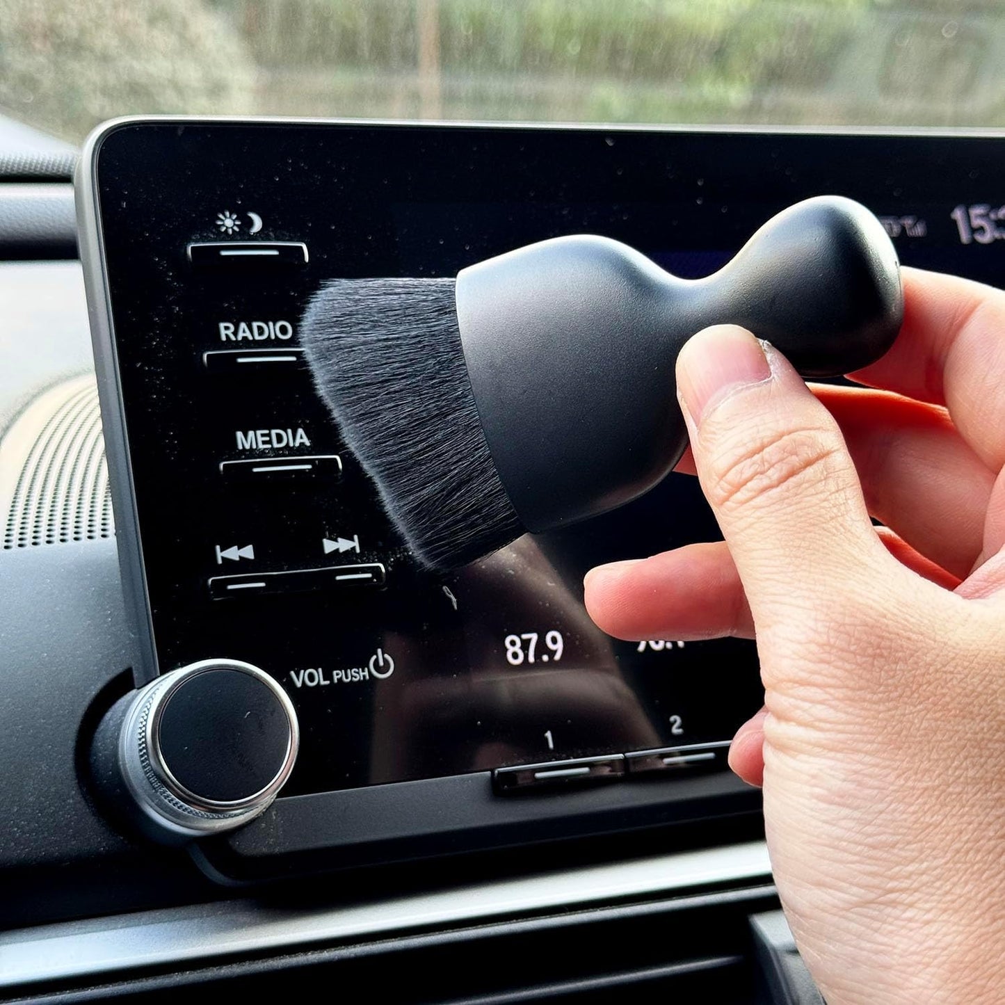 Car Detailing Brush, Soft Bristle Cleaning Brush, Scratch-Free Auto Duster Tool for Dashboard, Air Vents, Leather & Interior Cleaning (Black&Brown)