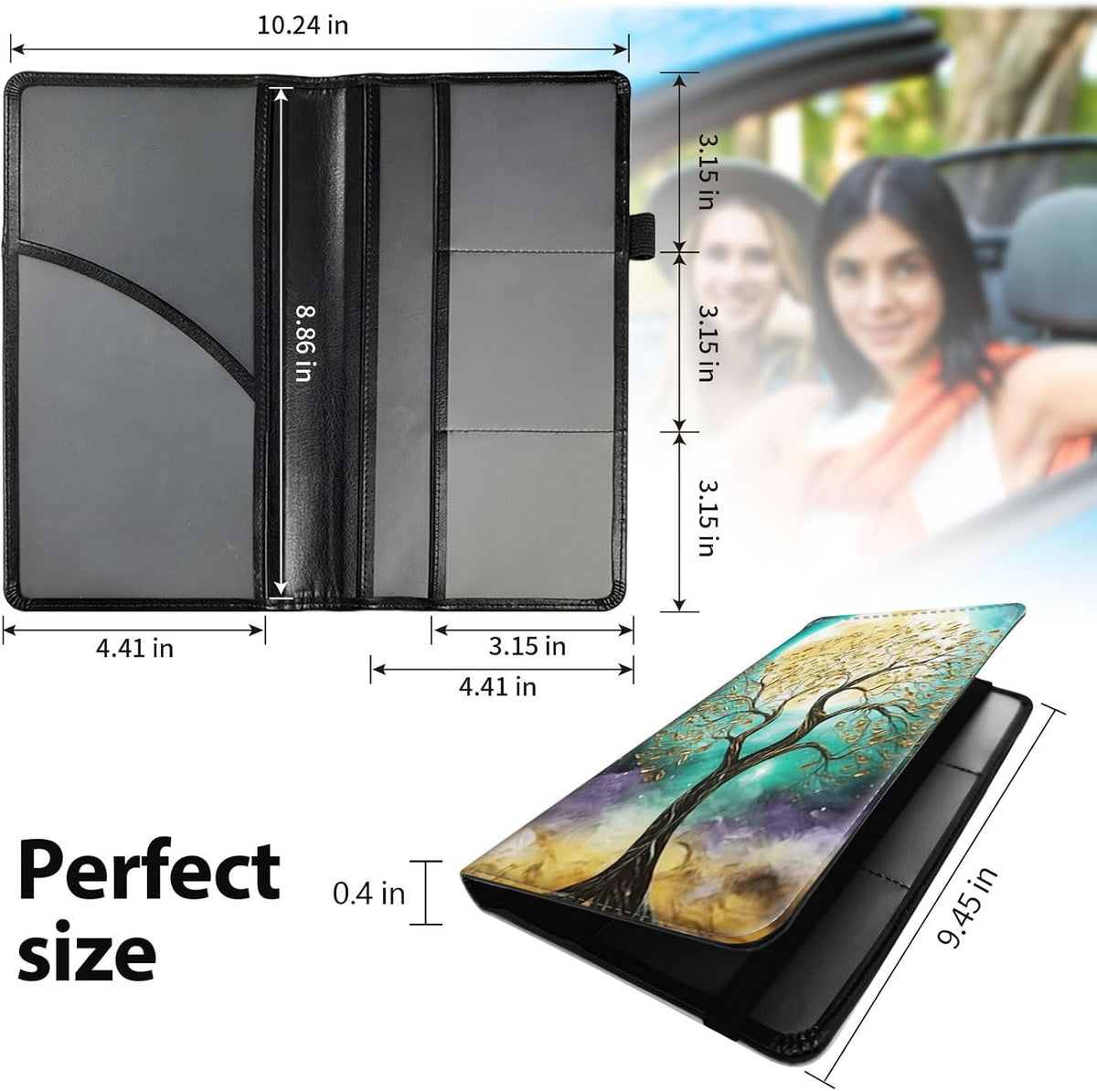 Car Registration and Insurance Holder, Leather Car Glove Box Organizer, Cool Car Accessories for ID, Driver's License Cards & Essential Document, business cards, Men&Women, Retro Audio Cassette