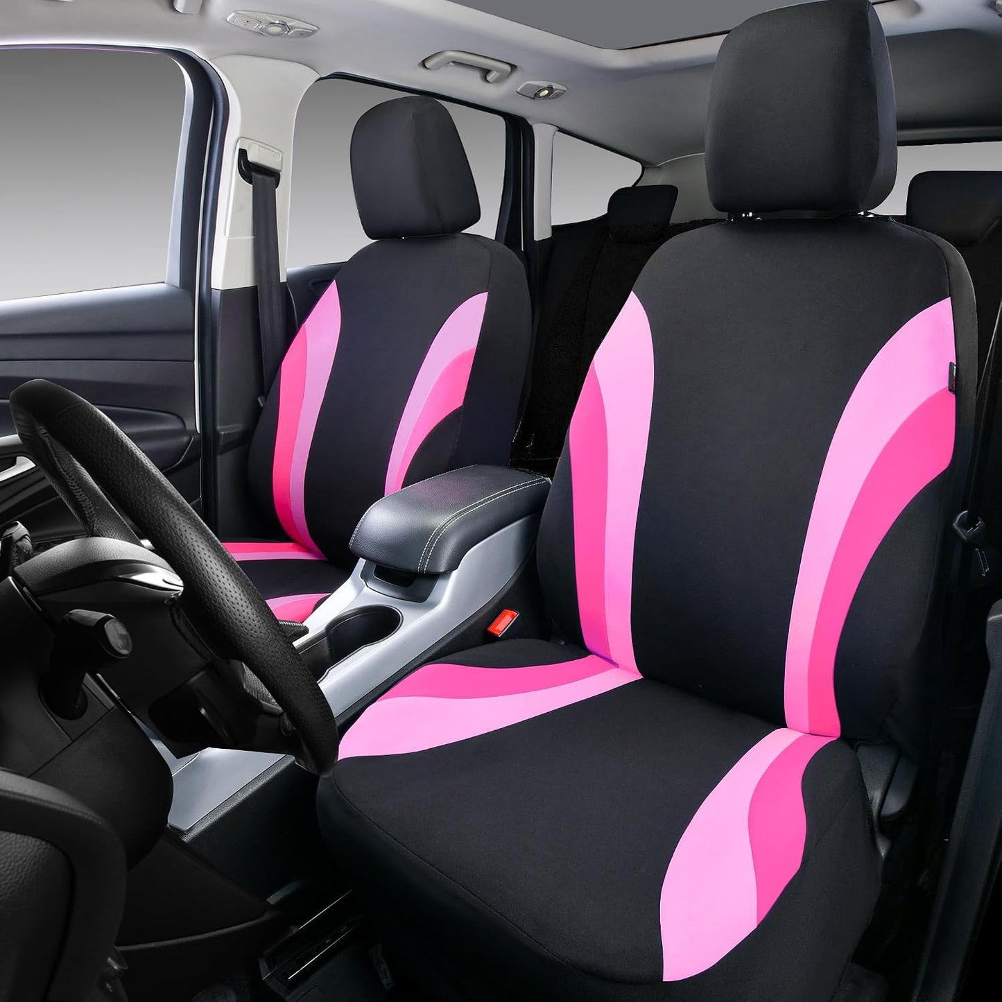 CAR PASS Line Rider Sporty Front Seat Covers,Gray Car Seat Covers Two Front Seats Only, Airbag Compatible,Universal Fit Sedans,Cars,Vans,SUV,Truck(Black and Gray)