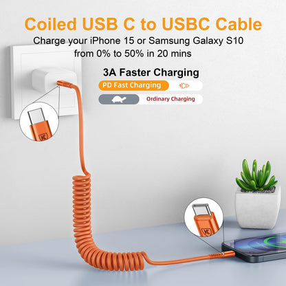 USB C to C Cable 3ft 2Pack Coiled USB C Charger Cable for Car Type C Fast Charging Cable for iPhone 17/16/15/Plus/Pro/Pro Max/Samsung Galaxy S23
