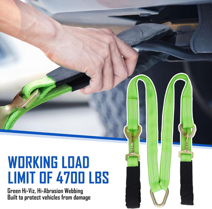 V-Bridle Strap 2" x 4' w/Snap Hooks/Cordura Sleeve and Axle Strap, D Ring Middle, 4700 lbs Capacity Heavy-Duty Tow Straps for UTV ATV Truck Car Tractor SUV