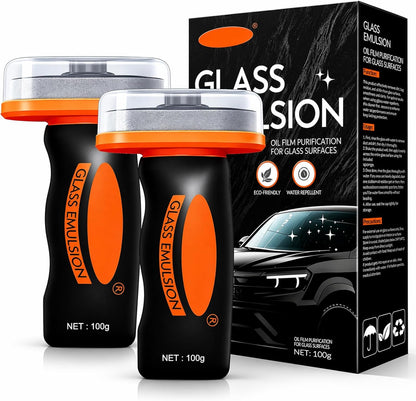 Glass Emulsion Cleaner & Glass Oil Film Remover for Cars – Roll-On Glass Guard with Brush, Removes Oil, Grease & Fog, Anti-Fog Windshield Cleaner for Clear Driving Visibility (Orange)