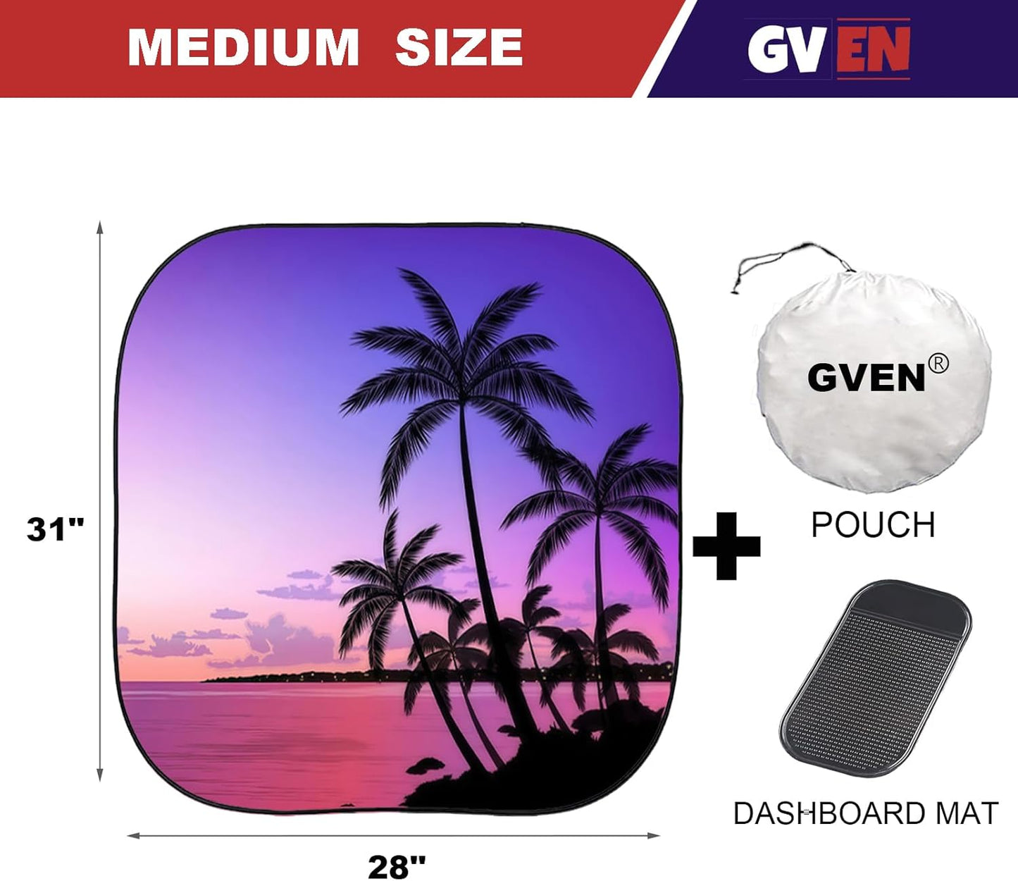 Gven Windshield Sun Shade 2pcs with Bonus Pink Car Sunshade for Front Window Shades 2025 Technology Reflect UV and Heat Sun Visor Automotive Accessories Interior Sun Protection (Pink Leopard, M)