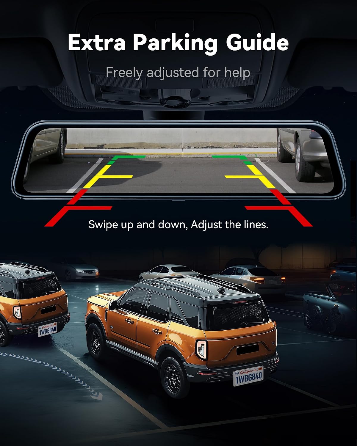 WOLFBOX G840S 12" 4K Mirror Dash Cam Backup Camera, 5.8GHz WiFi Smart Rearview Mirror for Cars & Trucks, Front and Rear View Dual Cameras, Night Vision, Parking Assistance, Included 32GB Card & GPS