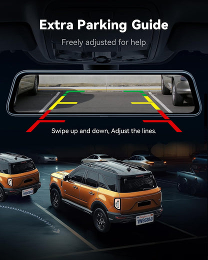 WOLFBOX G840S 12" 4K Mirror Dash Cam Backup Camera, 5.8GHz WiFi Smart Rearview Mirror for Cars & Trucks, Front and Rear View Dual Cameras, Night Vision, Parking Assistance, Included 32GB Card & GPS