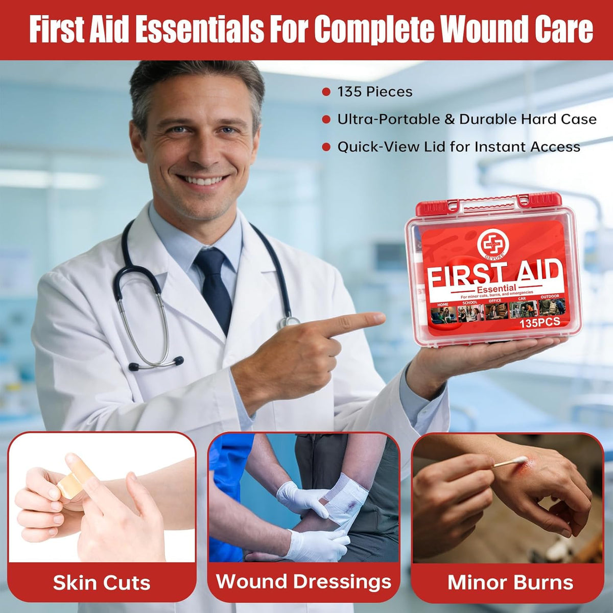 Gevoke Professional First Aid Kit - 310 Piece HardCase Medical Kit for Home, Car, Camping, Travel, Hiking, Truck, Office, Sports, Vehicle & Outdoor Emergencies