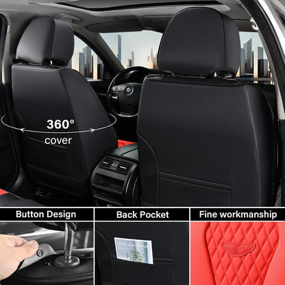 Coverado Seat Covers, Car Seat Covers Full Set, Black Car Seat Cover, Car Seat Covers Front Seats Back Seat Cover, Waterproof Car Seat Cushion, Leather Seat Covers Seat Protector Fit for Most Cars