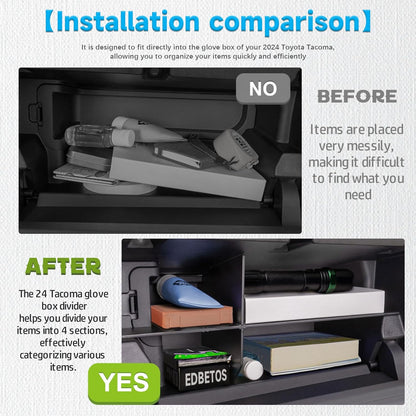 EDBETOS Glove Box Organizer Compatible with 2024 2025 2026 Toyota Tacoma Accessories Glove Box Compartment Insert 4th Gen Tacoma Secondary Storage Divider