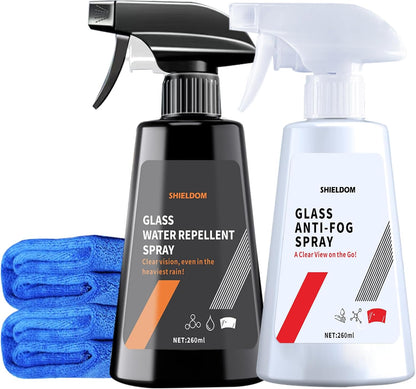 SHIELDOM Anti Fog Spray & Rain Repellent Spray for Car Windshield Glass Water Repellent Defogger Spray Waterproof Prevent Fogging for Automotive Windows Mirrors Glasses Goggles Helmets - Pack of 2
