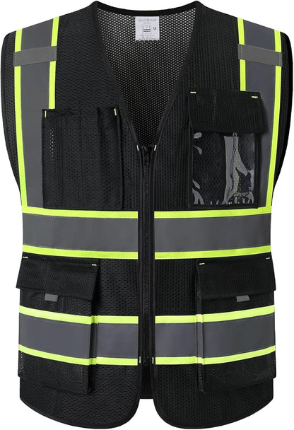 Reflective Mesh Safety Vest for Men Women with 5 Pockets and Zipper Front High Visibility Mesh Vest Hi Vis Construction Work Vest,Meets ANSI/ISEA Standards(EK175-Yellow-L)