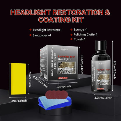 Car Headlight Restoration Kit, Instant Headlamp Restorer with Clarity Coating Fluid, Sandpaper Oxidation Removal Cleaner to Fix Cloudy, Yellowing, Scratches & Stains -1oz/30ml