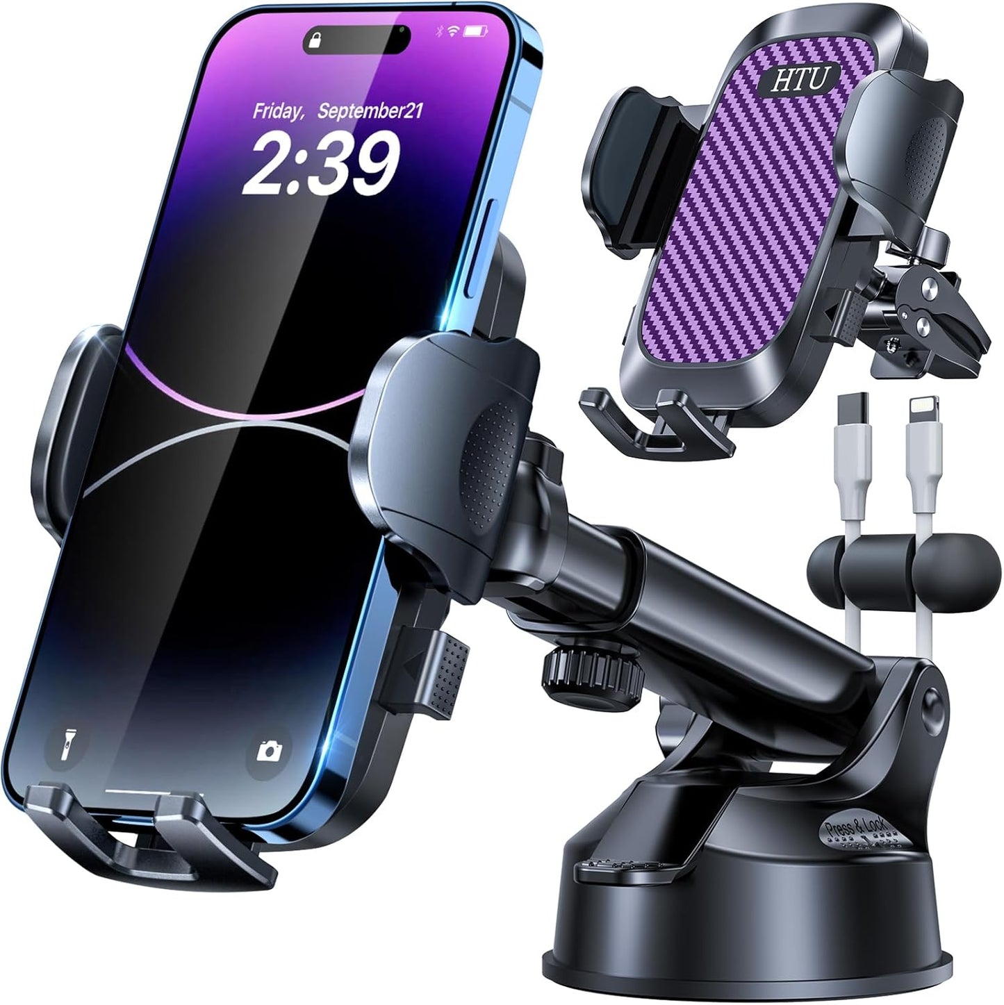 2026 Ultimate Best【True Military-Grade & Safety Cert】Car Phone Holder HTU【Upgraded 360 Rotation & 100+LBS Strongest Suction】5-in-1 Truck Windshield Dashboard Vent Mount Stand for iPhone Android, Black