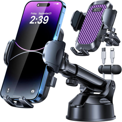 2026 Ultimate Best【True Military-Grade & Safety Cert】Car Phone Holder HTU【Upgraded 360 Rotation & 100+LBS Strongest Suction】5-in-1 Truck Windshield Dashboard Vent Mount Stand for iPhone Android, Black