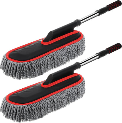 Tanlade 2 Pack Microfiber Car Duster Exterior Scratch Free with Extendable Handle Soft Car Duster Kit for Cleaning Dust Brush Set for Exterior Interior Cleaning Tools (Blue Gray)