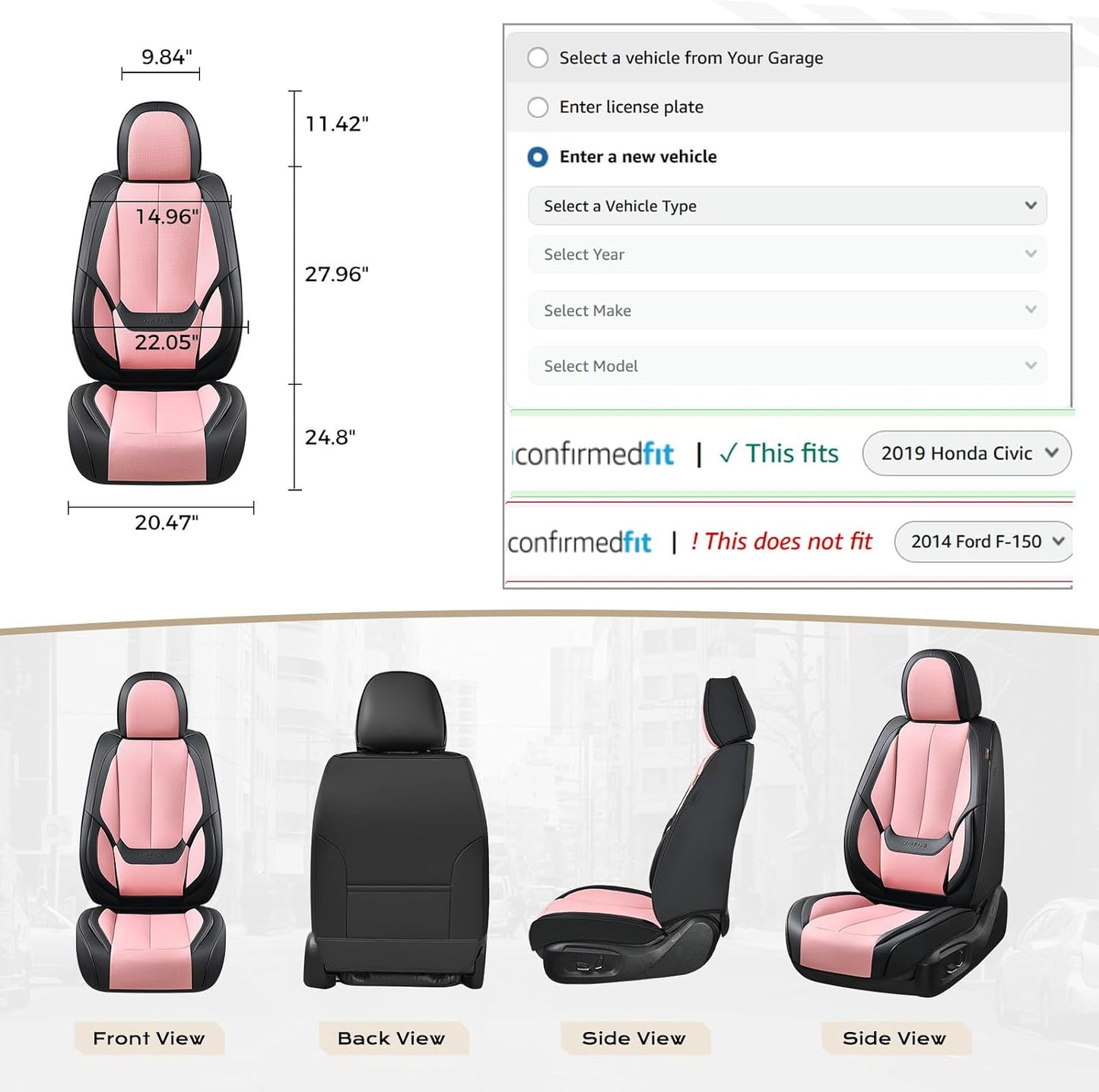 Coverado Seat Covers Full Set, Black Seat Covers for Cars 5 Seats, Car Seat Protector, Waterproof Nappa Leather Car Seat Cushion, Front and Rear Car Seat Cover Fit for Most Sedans SUV Pick-up Truck - Colors B