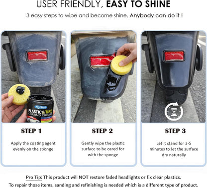 Black Trim Restorer, Plastic Restorer for Cars - Restore Faded Bumpers, Plastic, Trim, Vinyl & Rubber - Car Detailing Kit Tire Shine Applicator Shiny Stuff for Jeep, Truck Car Accessories - 6oz Paste